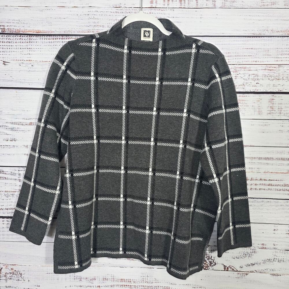 Anne Klein Women's Size Medium Blk White Windowpane Plaid Sweater